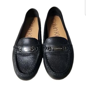 NEW Calvin Klein Shoes Womens 7.5 Lunasi Loafers Flats Black Leather Slip On